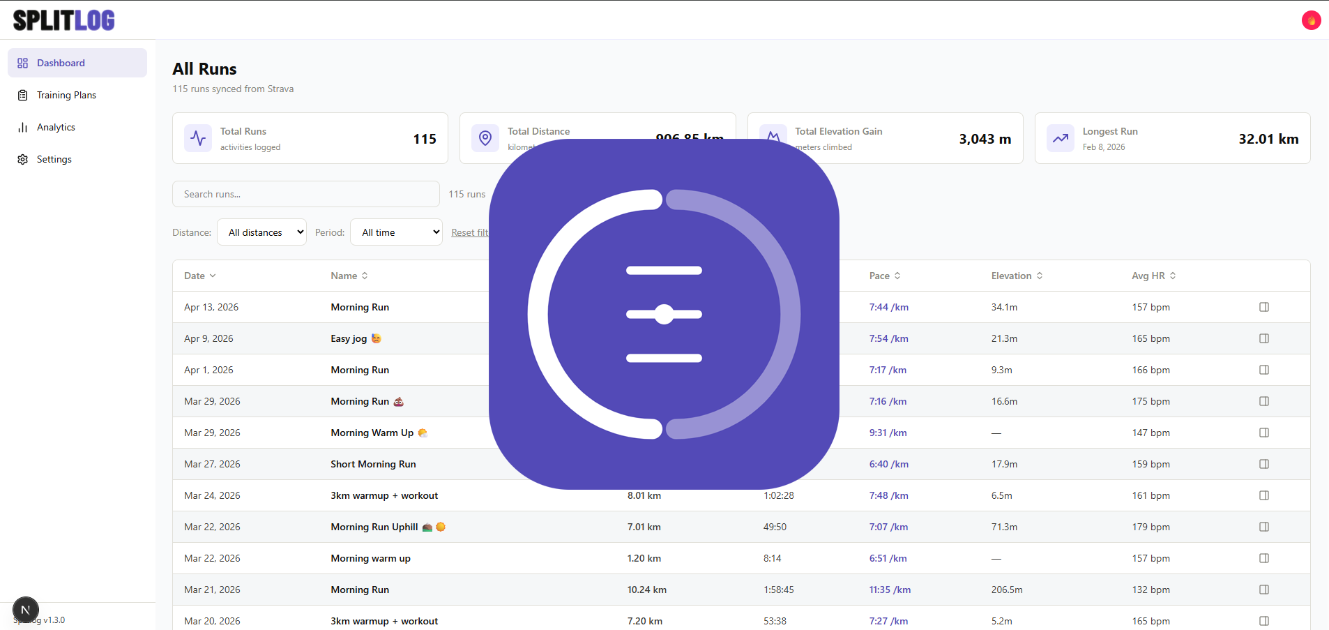 Splitlog — Personal Run Management Platform